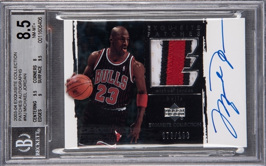 2003-04 UD "Exquisite Collection" Patches #MJ Michael Jordan Signed Card (#079/100) – BGS NM-MT+ 8.5/BGS 9